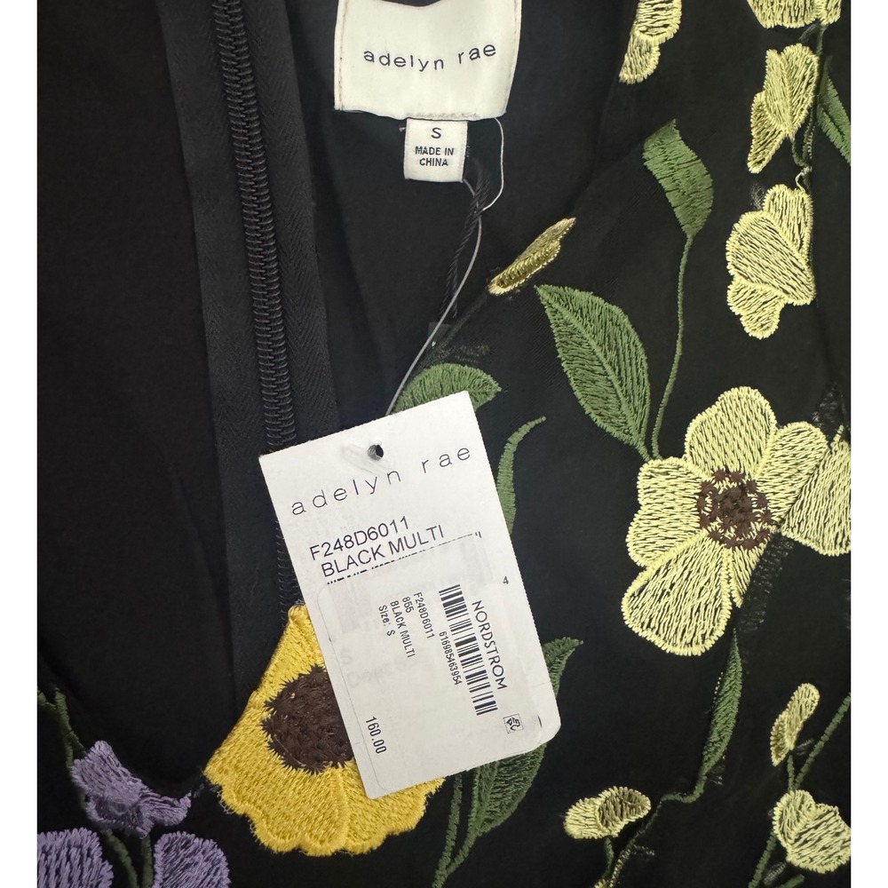 Adelyn Rae Black Multi Floral Embroidered Puff Sleeve V Neck Mini Dress Size S - Picture 4 of 14